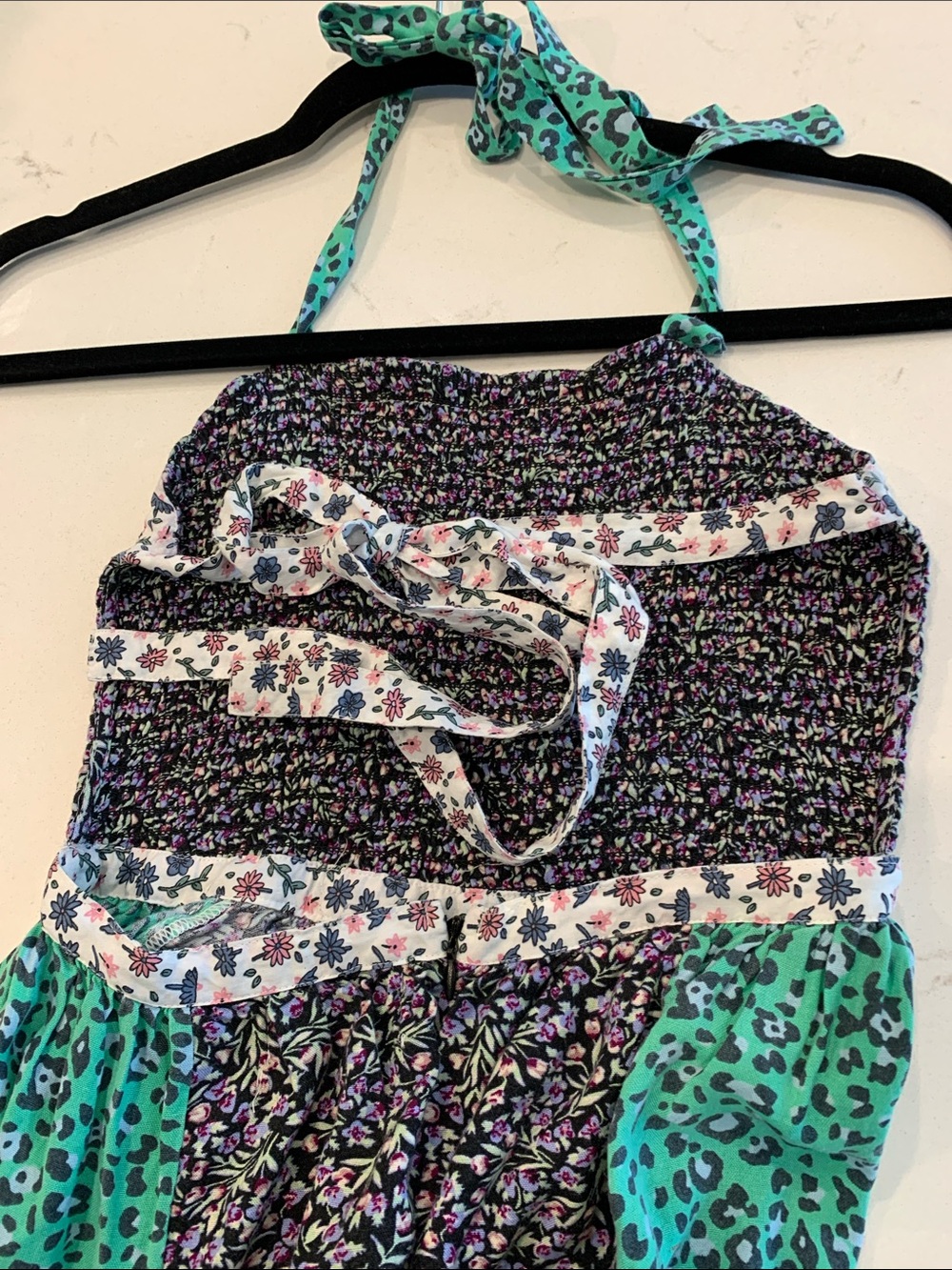 Urban Outfitters multi Print apron style Halter Dress smocked bodice US 0. UK4 - Picture 3 of 9